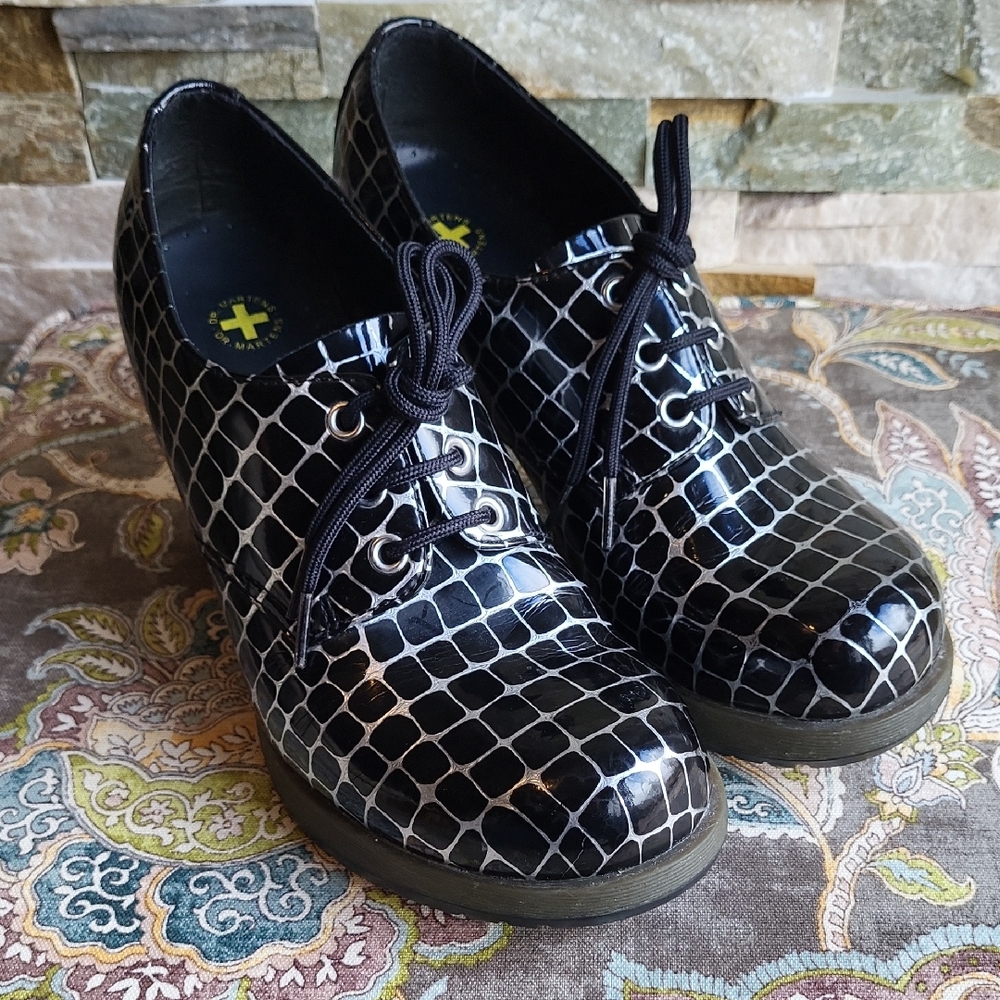 Dr. Martens Black Crocodile Pattern Heeled Boots